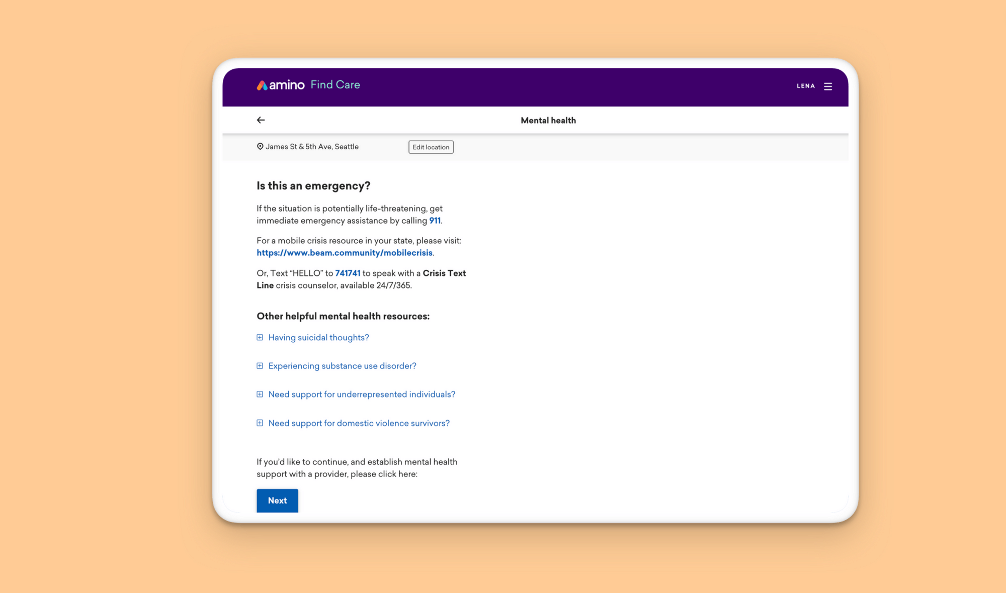 Introducing mental healthcare providers in Amino